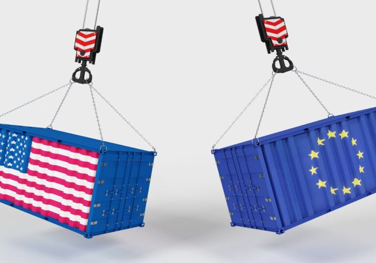 Cargos with flags of the US and the Eurozone